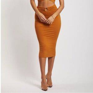 Meshki Tortoise Shell Ring Midi Skirt | Burnt Orange